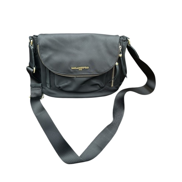 Karl Lagerfeld Handbags - Karl Lagerfeld Paris Cara Black Nylon Flap Messenger Bag